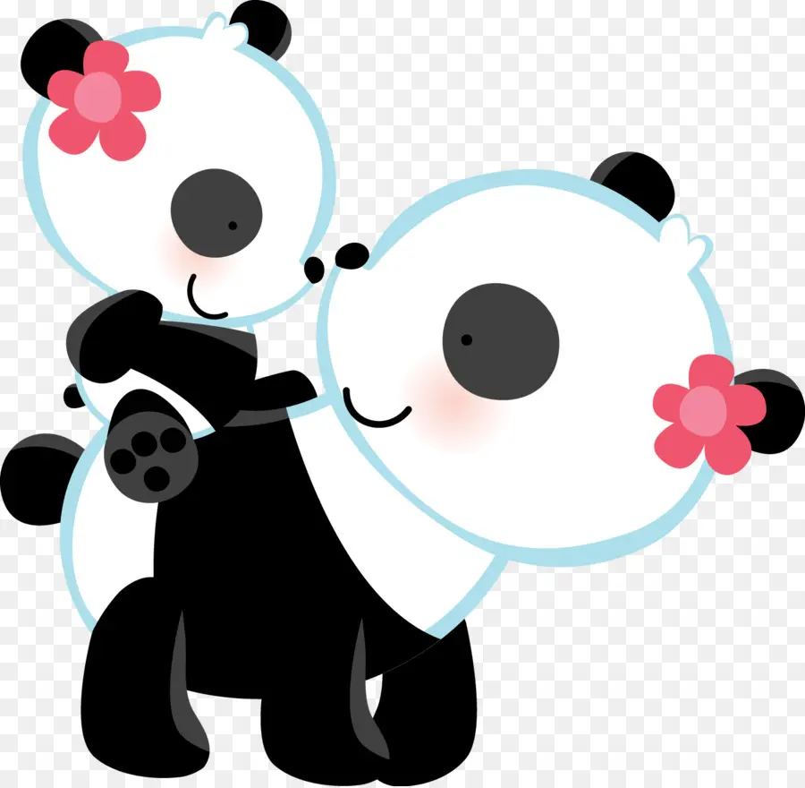 Deux Pandas Avec Des Fleurs，Fleurs PNG