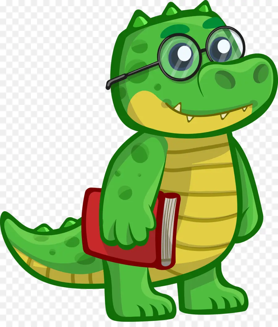 Alligator De Dessin Animé Avec Livre，Reptile PNG