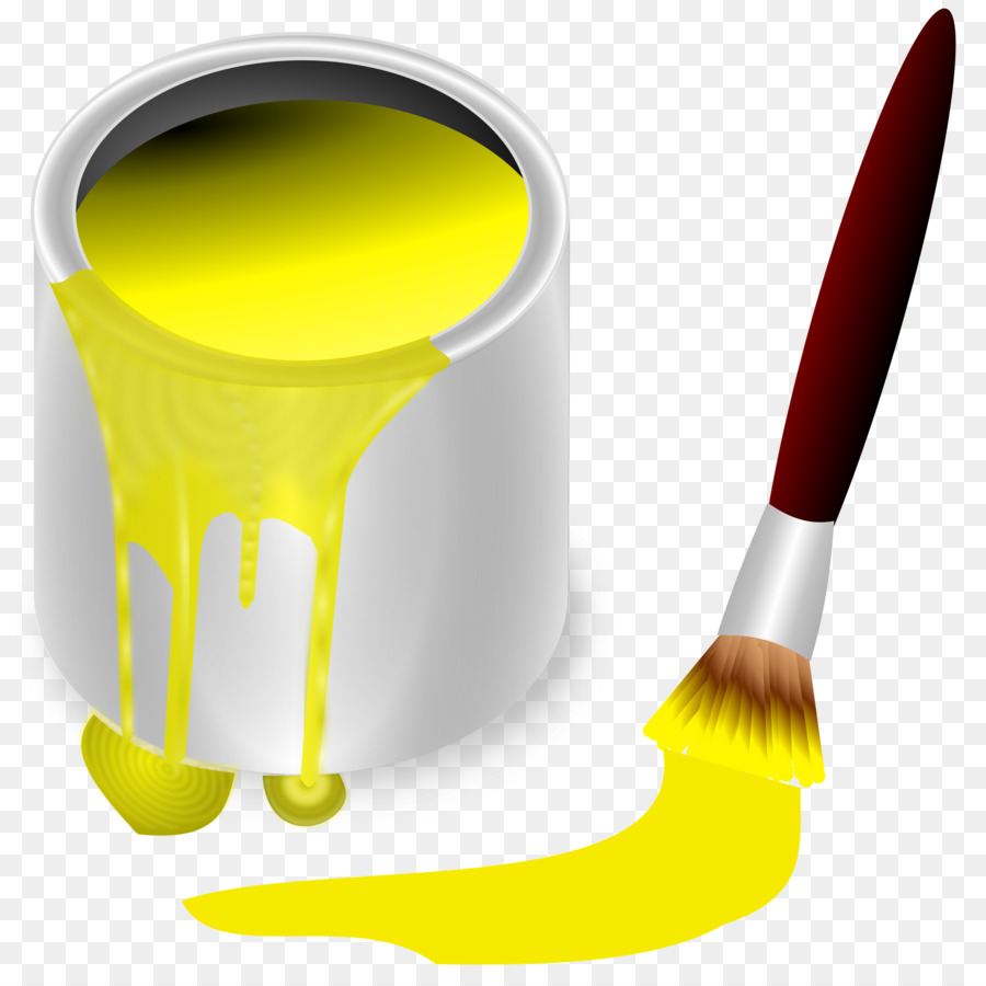 Pot De Peinture Jaune，Brosse PNG