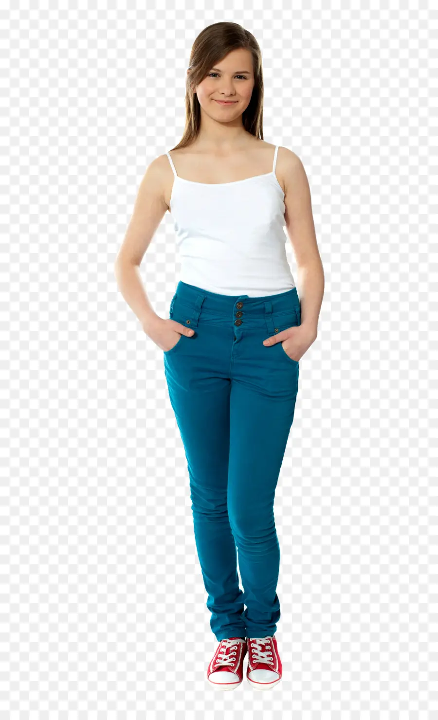 Fille En Pantalon Bleu，Haut Blanc PNG