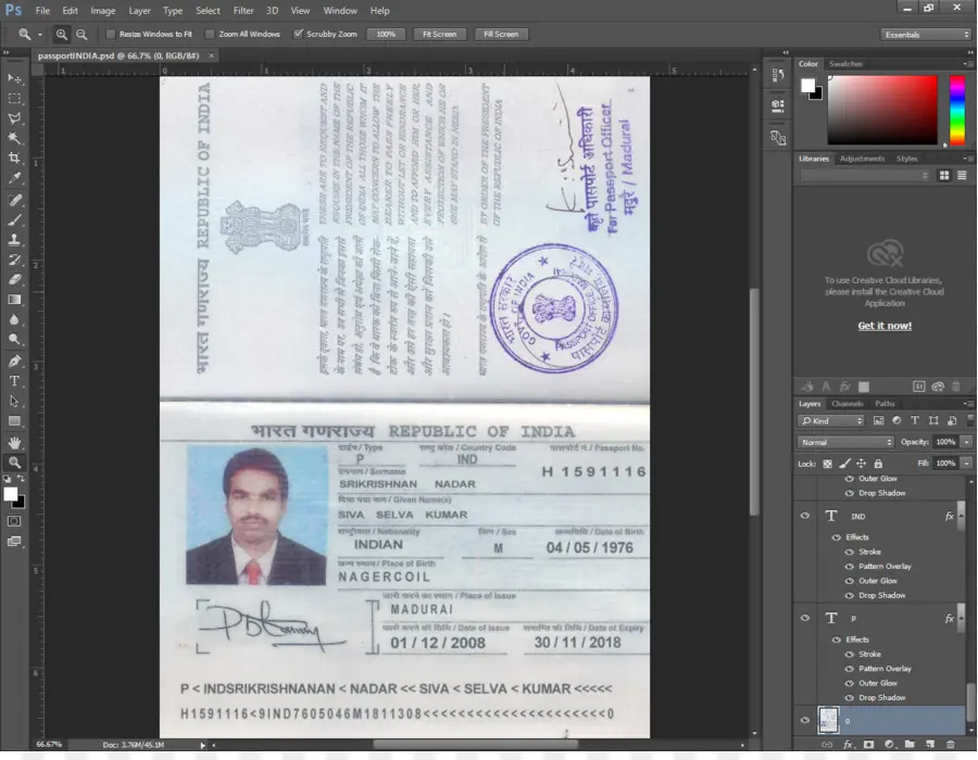 Passeport Indien，Identification PNG