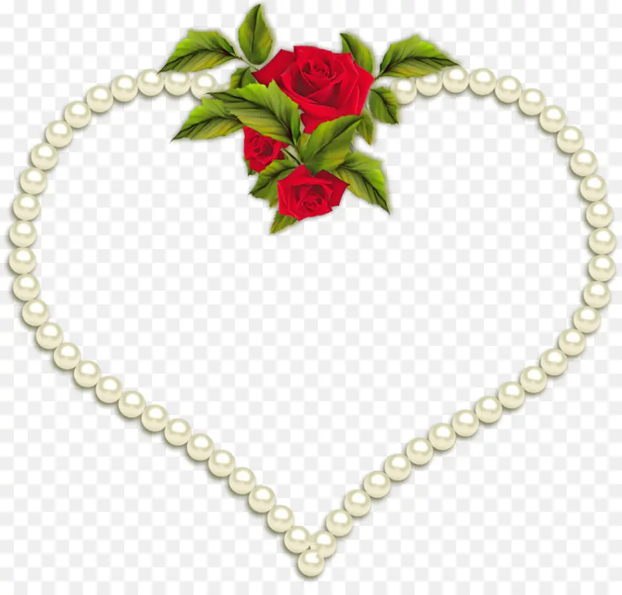 Coeur Avec Perles Et Roses，Perles PNG