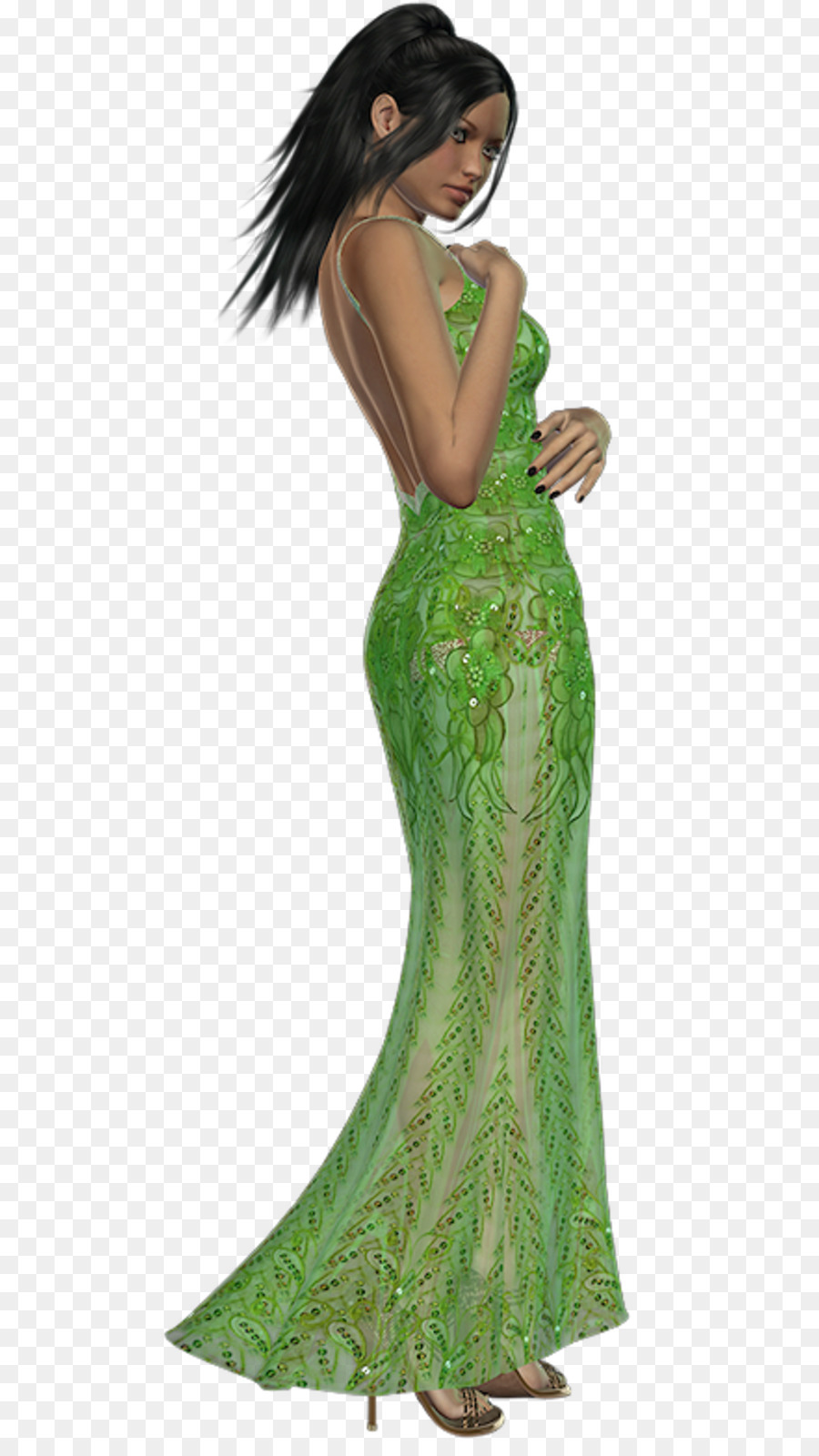 Femme En Robe Verte，Mode PNG