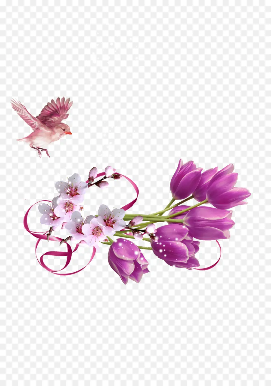 Fleurs Et Oiseaux，Tulipes PNG