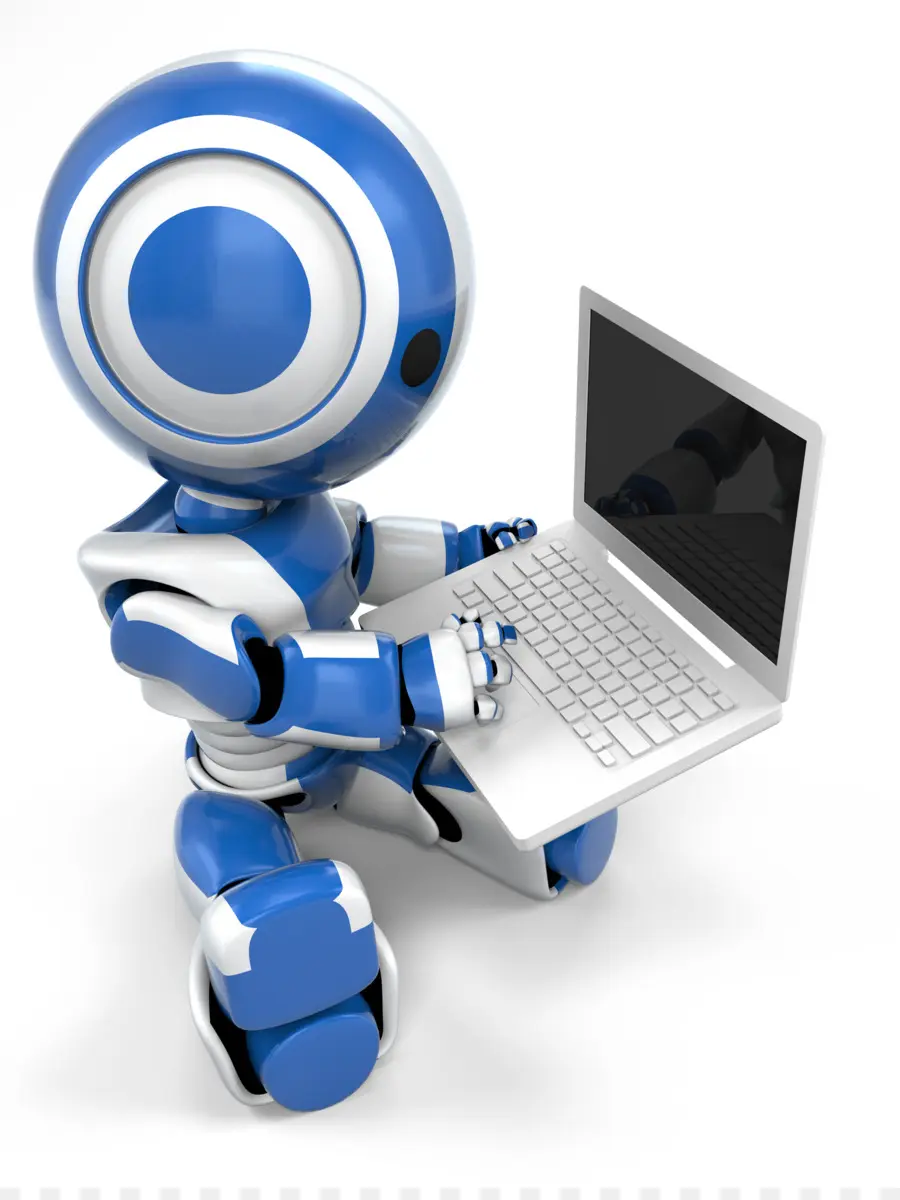 Robot Avec Ordinateur Portable，Bleu PNG