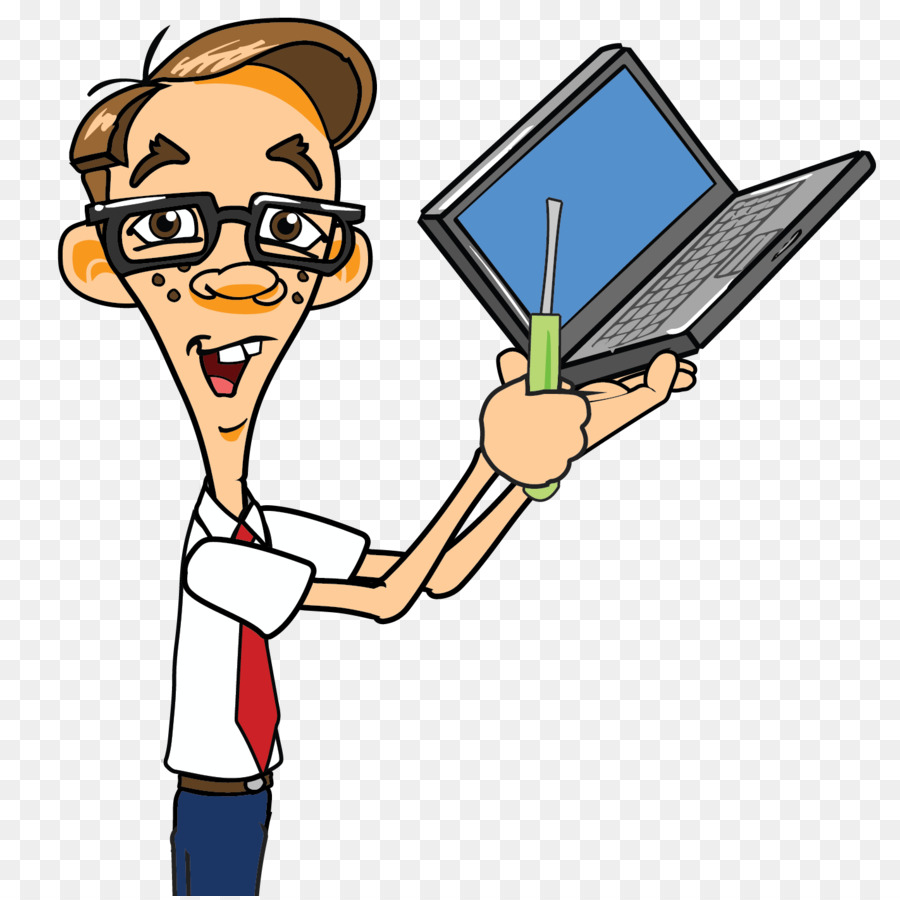 Homme De Dessin Animé Avec Ordinateur Portable，Technologie PNG