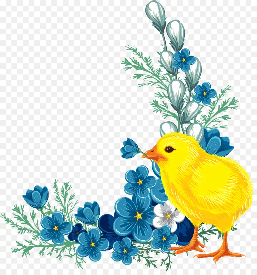 Poussin Jaune，Fleurs PNG