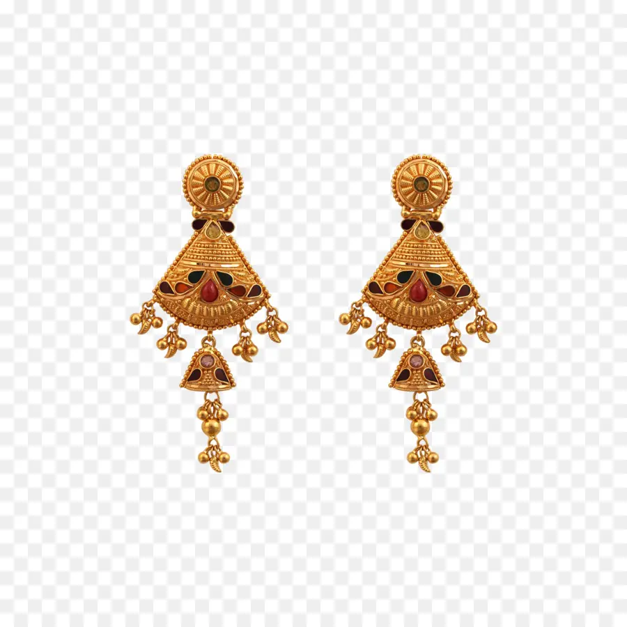 Boucles D'oreilles Dorées Et Rouges，Boucles D'oreilles PNG