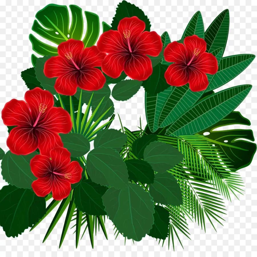 Fleurs Rouges，Feuilles PNG