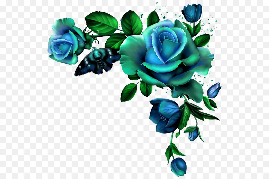 Roses Bleues，Papillon PNG