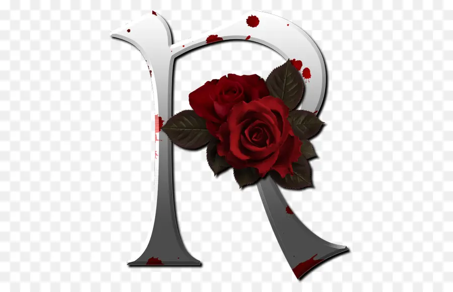 Lettre R Avec Des Roses，Argent PNG