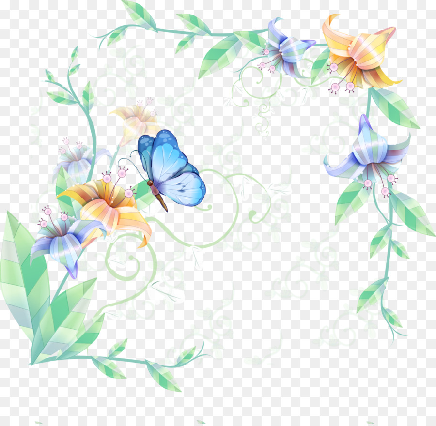 Fleurs Bleues，Papillon PNG