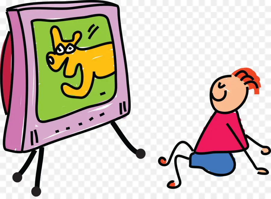 Enfant Regardant La Télévision，Dessin Animé PNG