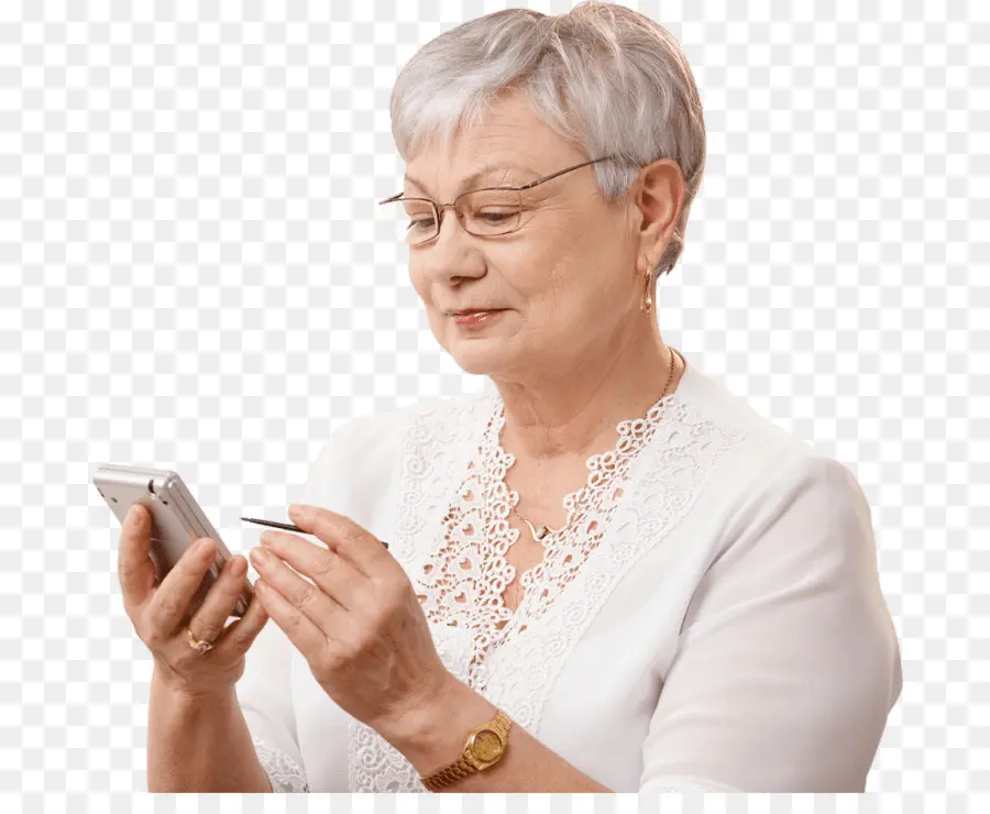 Femme âgée Avec Téléphone，Lunettes PNG