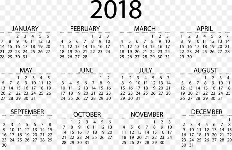 Calendrier 2018，Dates PNG