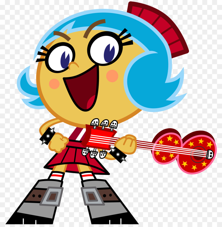 Personnage De Dessin Animé Avec Guitare，Cheveux Bleus PNG