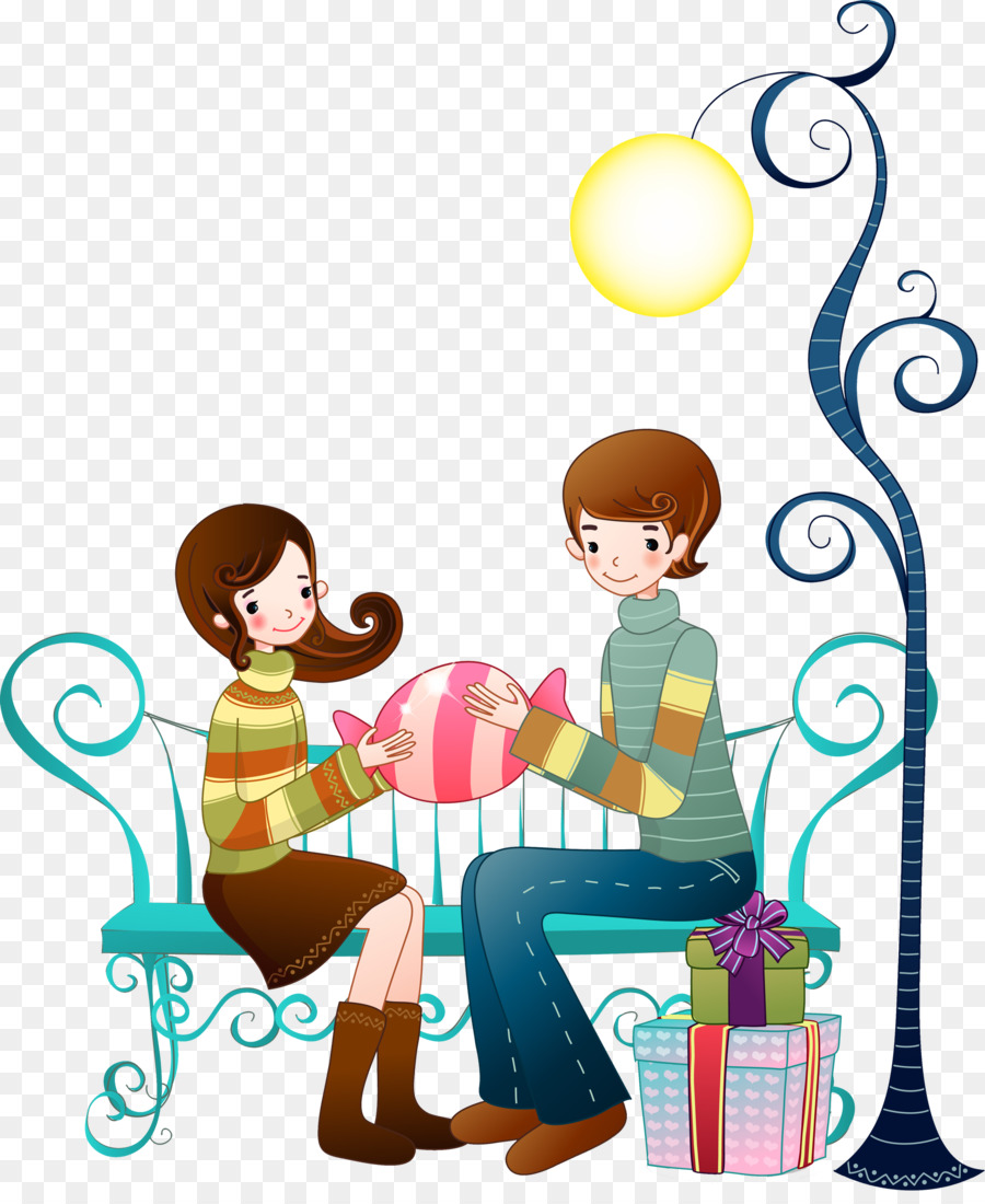 Couple Sur Banc，Amour PNG