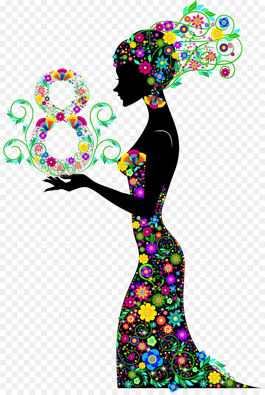 Silhouette De Femme Florale，Fleurs PNG