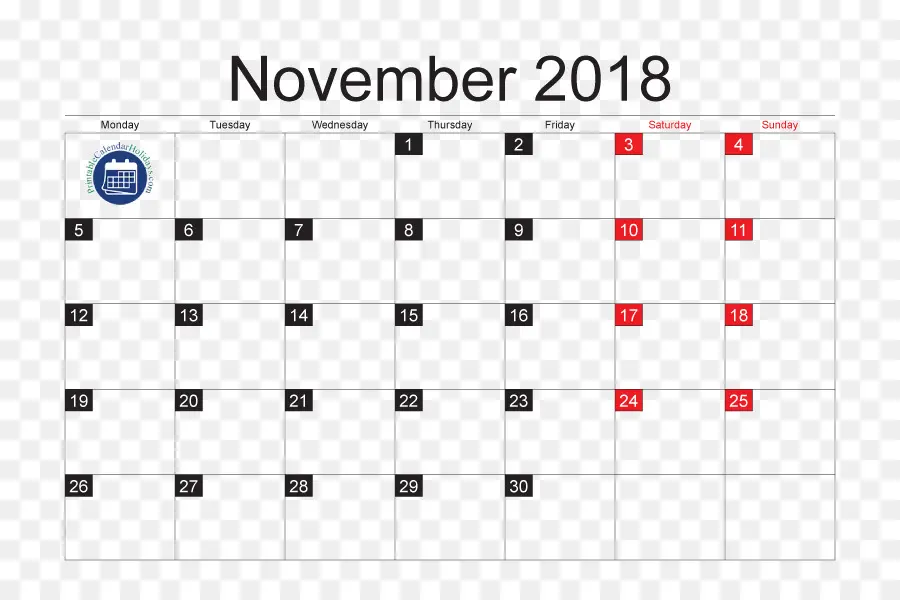 Calendrier De Novembre 2018，Dates PNG