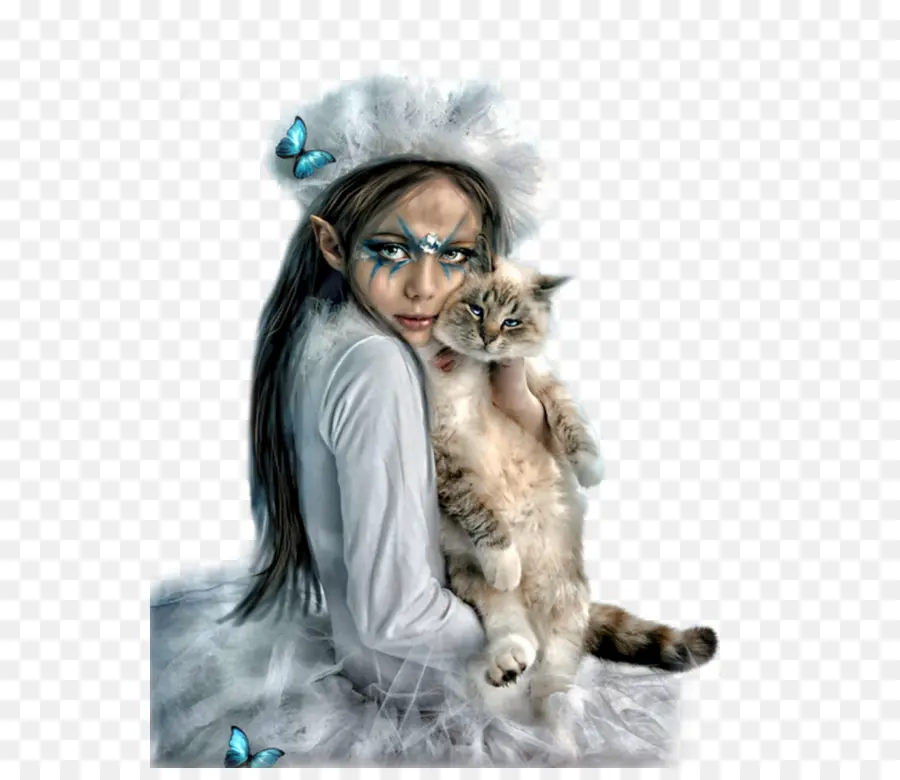 Fille Avec Chat，Papillon PNG