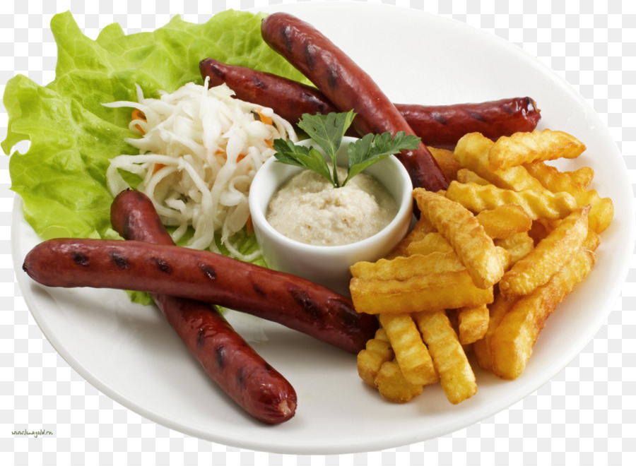 Saucisses Grillées，Frites PNG