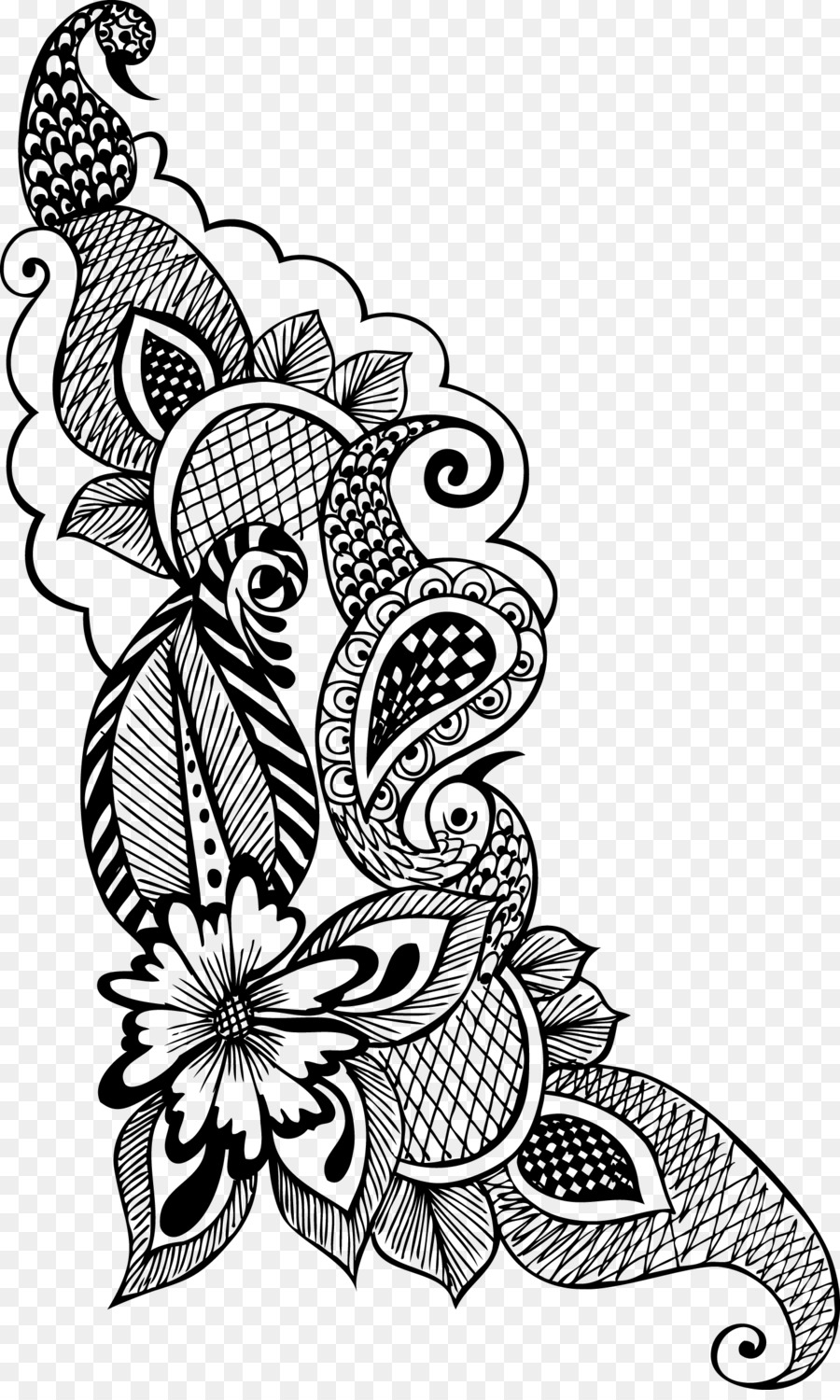 Motif Floral Noir Et Blanc，Floral PNG