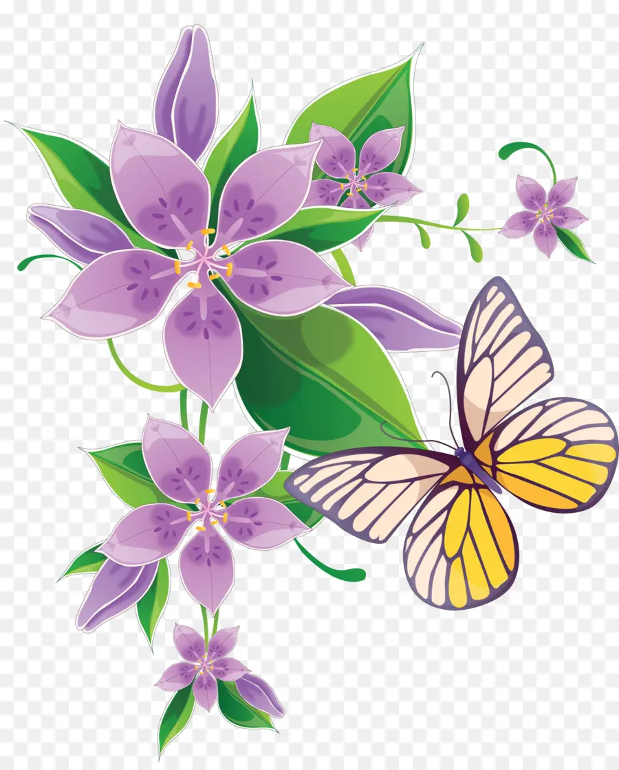 Fleurs Violettes，Papillon PNG