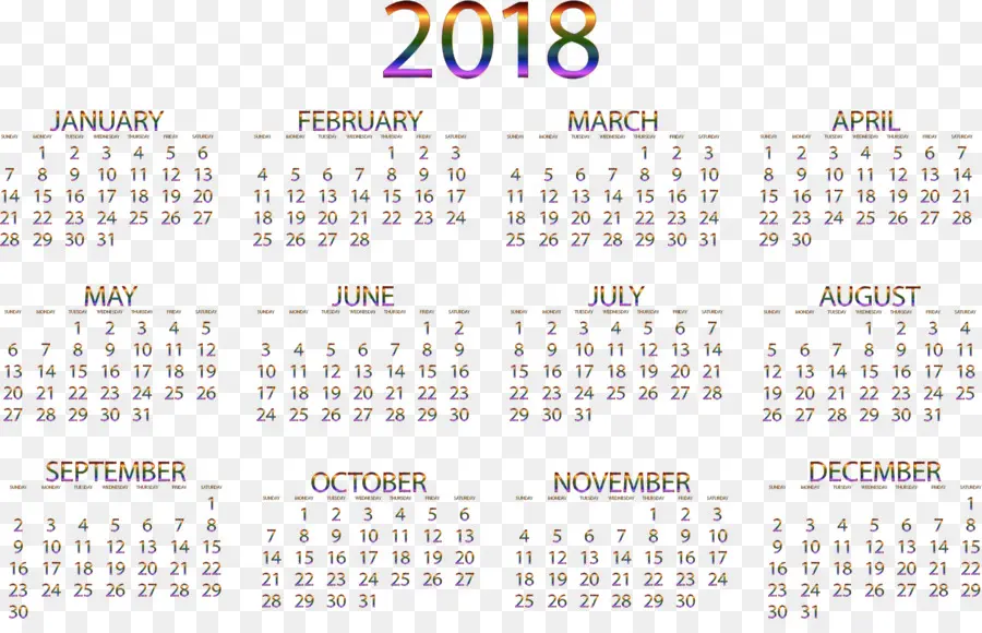 Calendrier 2018，Dates PNG