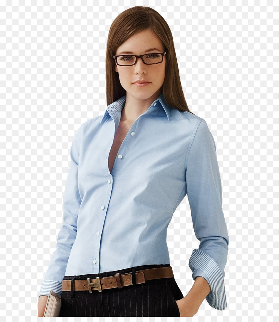 Femme En Chemise Bleue，Lunettes PNG