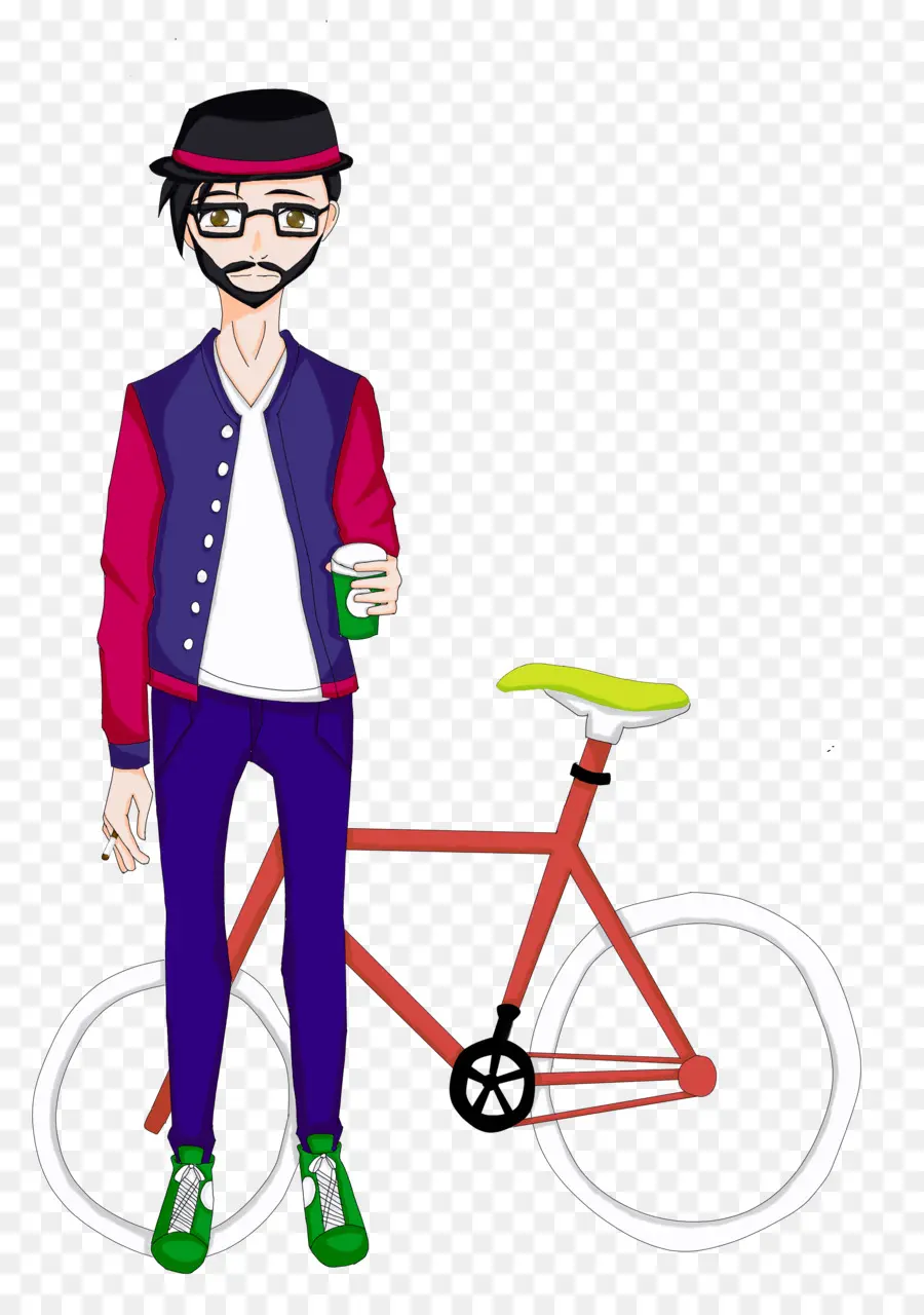 Caractère Hipster，Vélo PNG