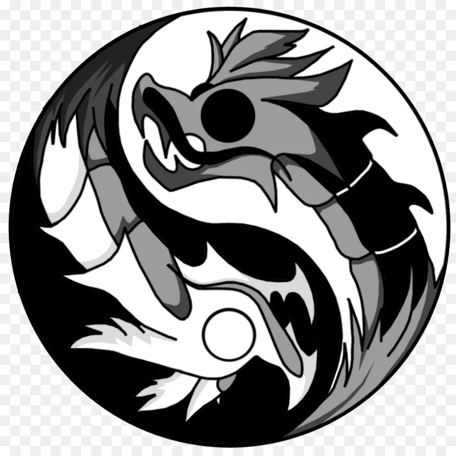 Dragon Yin Yang，Noir Et Blanc PNG