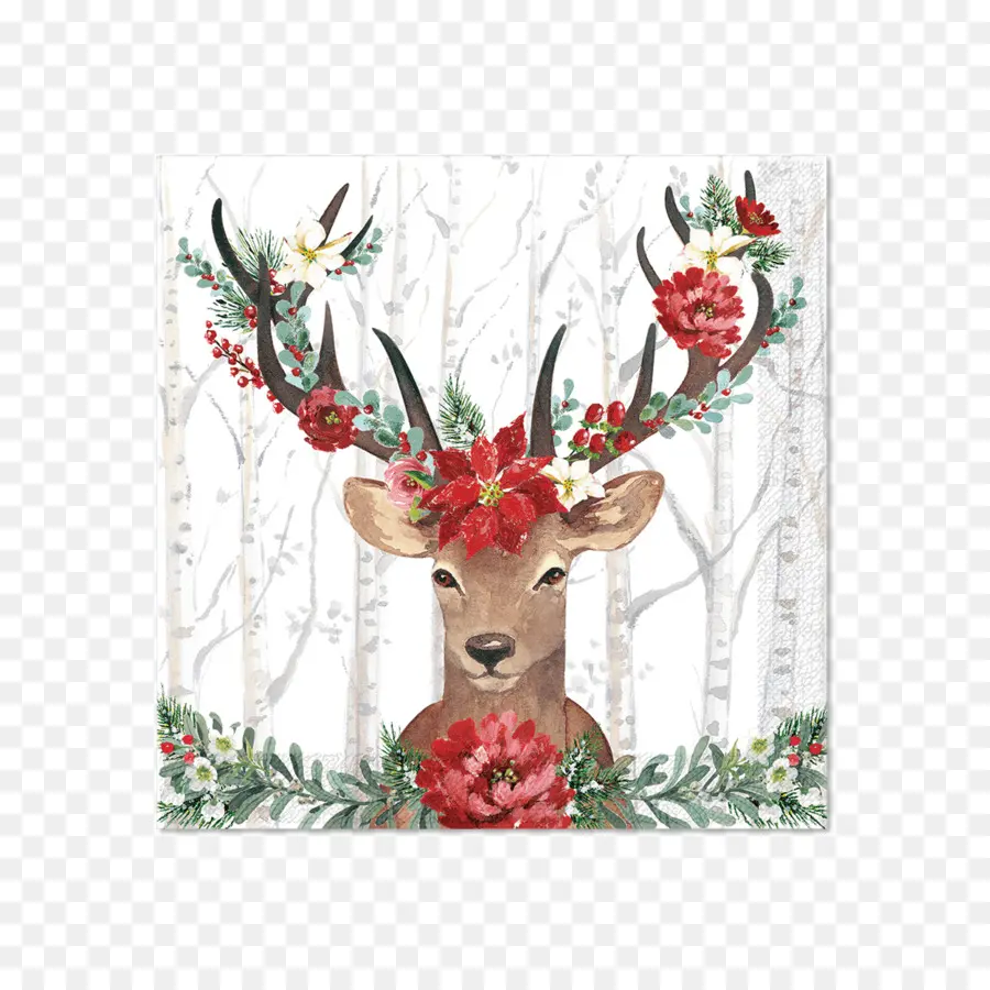 Cerf Avec Des Fleurs，Bois PNG