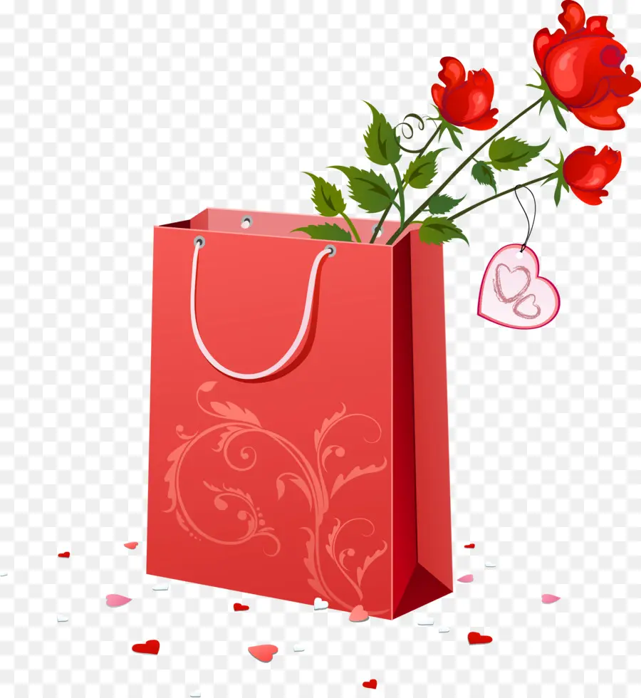 Sac Cadeau Rouge，Roses PNG