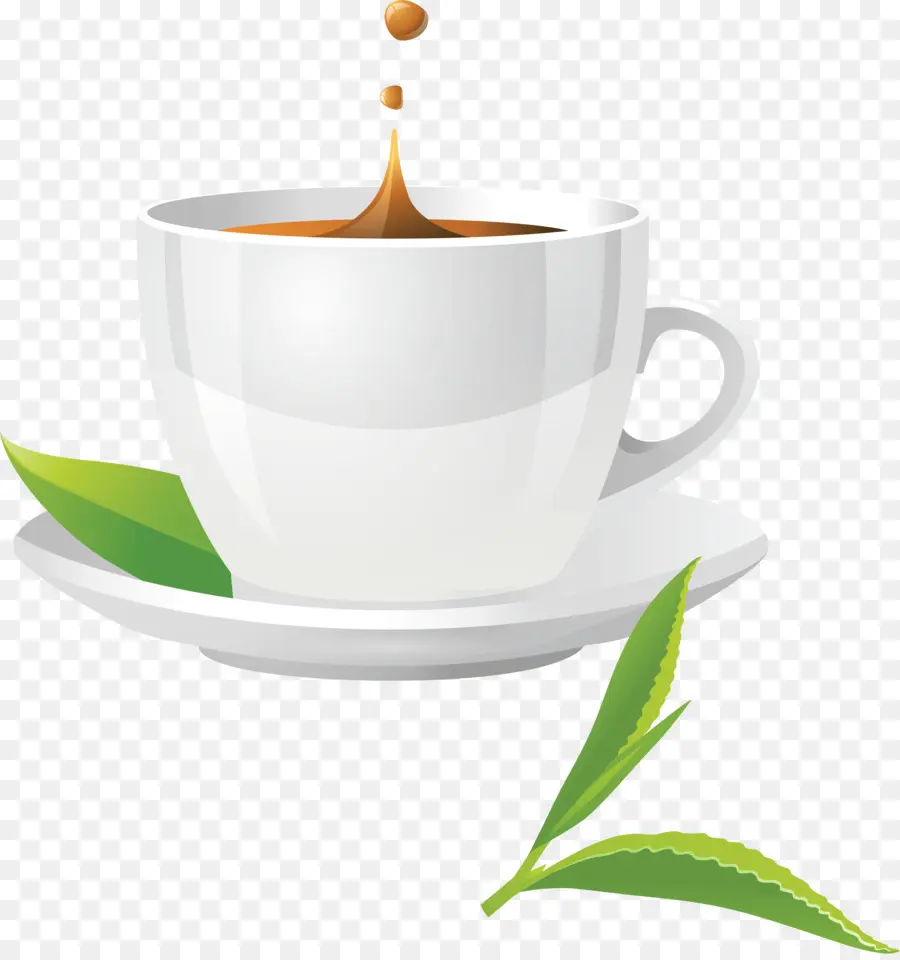 Tasse De Thé Vert，Feuilles De Thé PNG