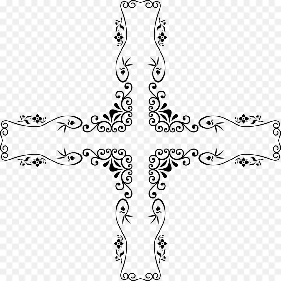 Motif Floral，Noir Et Blanc PNG