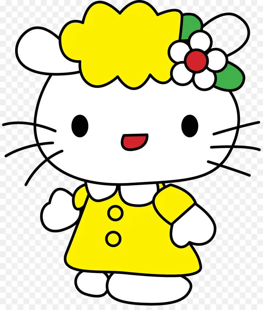 Chat En Robe Jaune，Fleur PNG