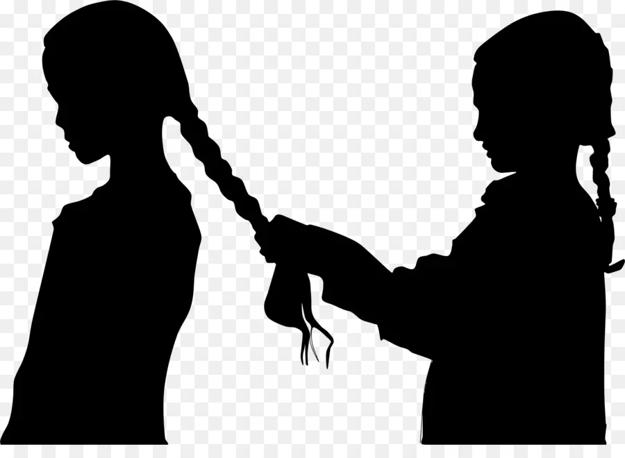 Silhouette De Deux Filles，Tressage PNG