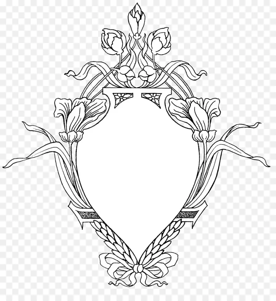 Bouclier Floral，Noir Et Blanc PNG