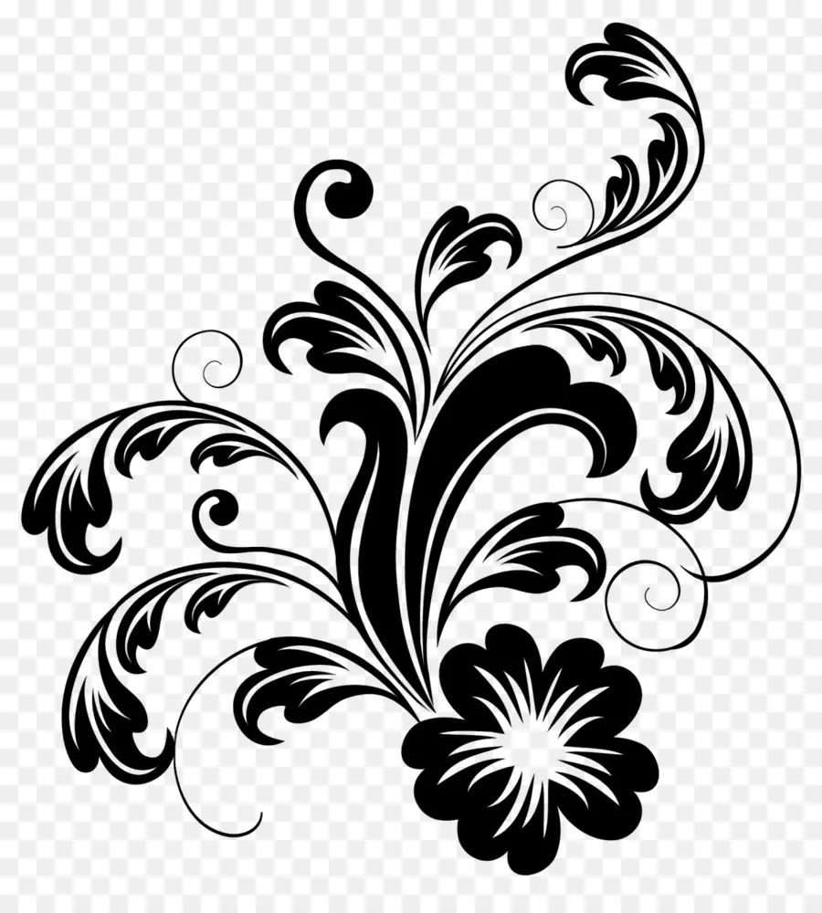 Conception Florale，Noir Et Blanc PNG