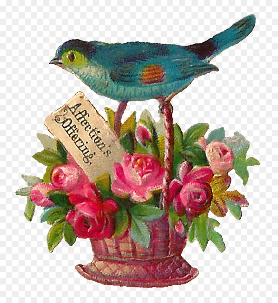 Oiseau Avec Panier，Fleurs PNG