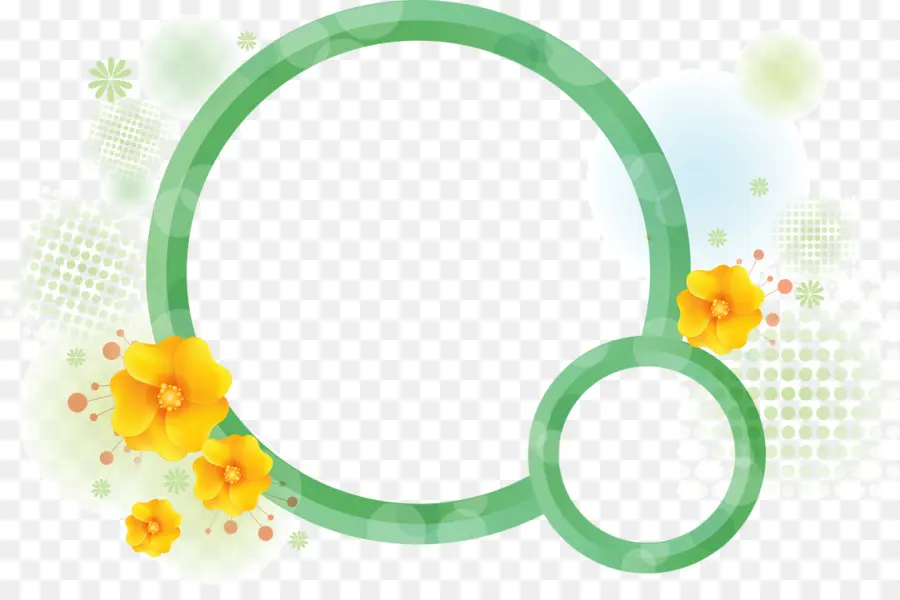 Cadre Circulaire Vert，Fleurs Jaunes PNG