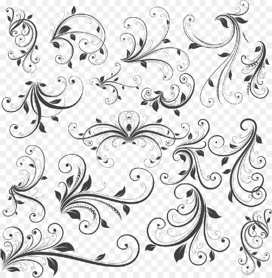 Motifs Floraux Noirs，Ornement PNG