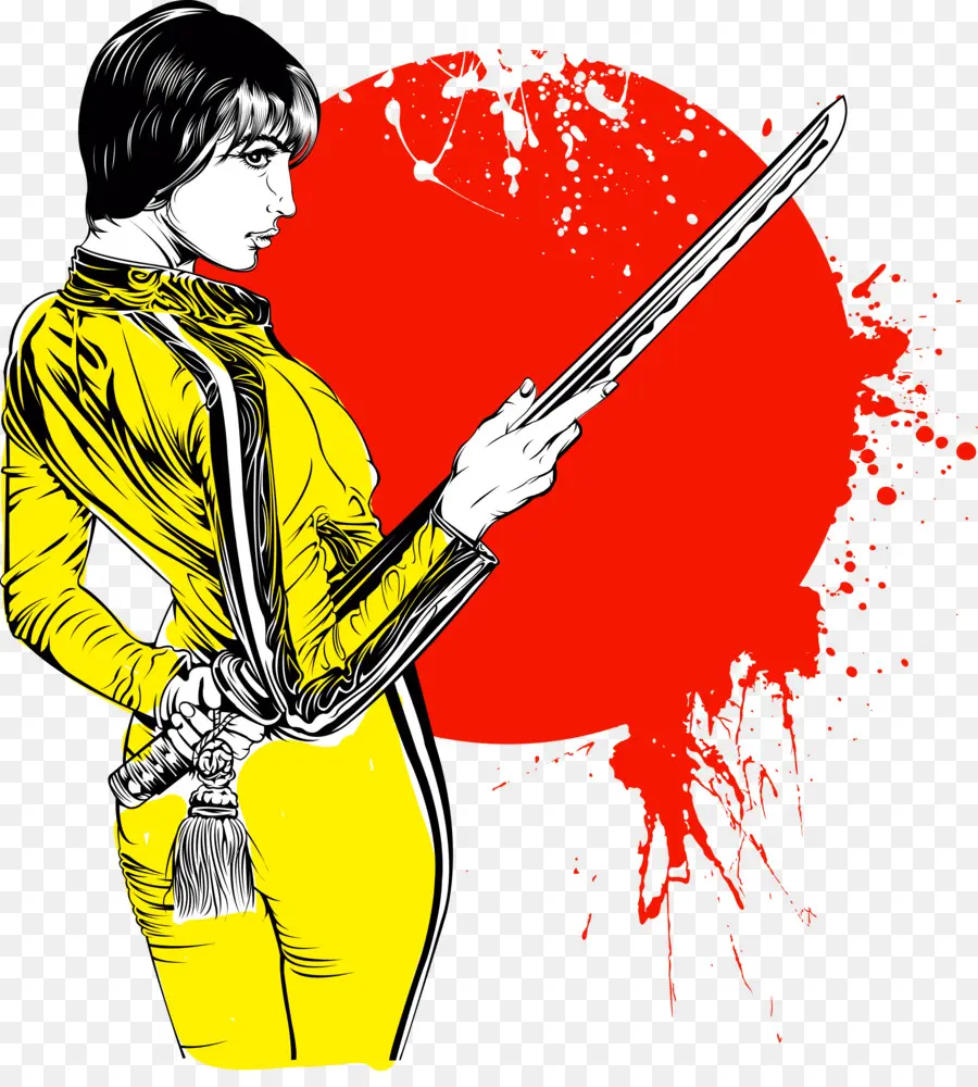 Femme Avec épée，Costume Jaune PNG