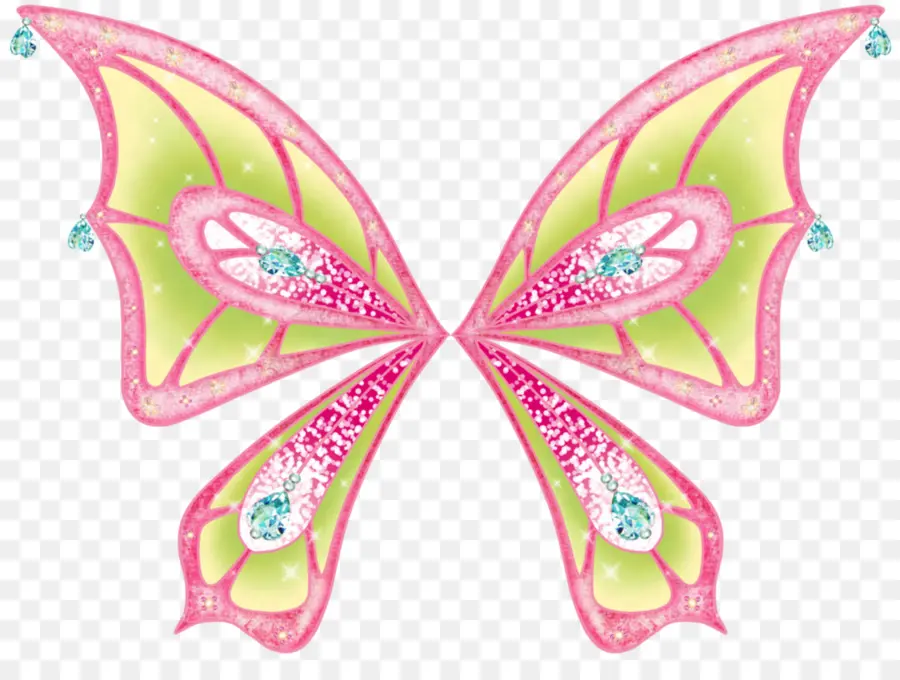 Ailes De Papillon Roses Et Vertes，Papillon PNG