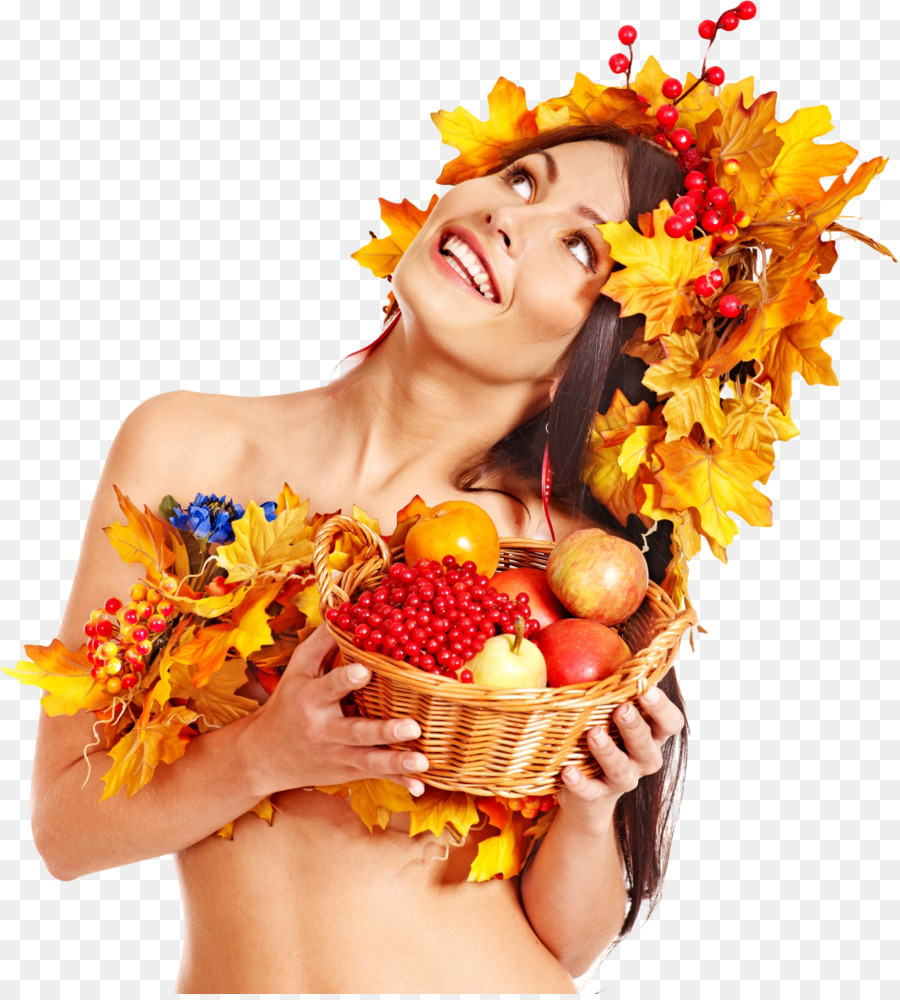 Femme Avec Des Fruits，Automne PNG