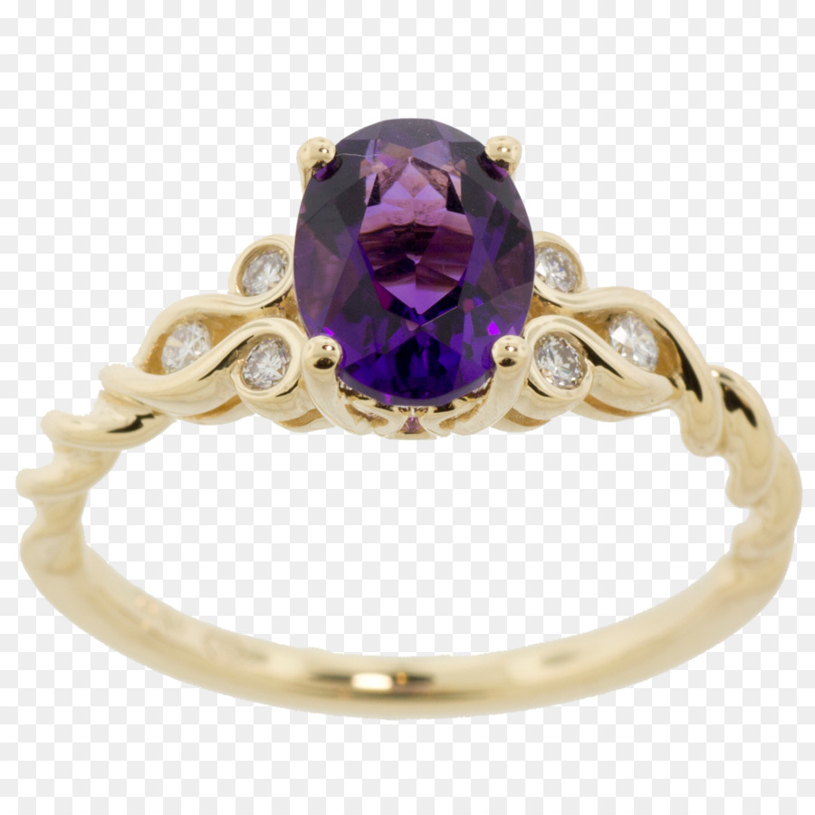 Bague Avec Pierres Précieuses Violettes，Or PNG