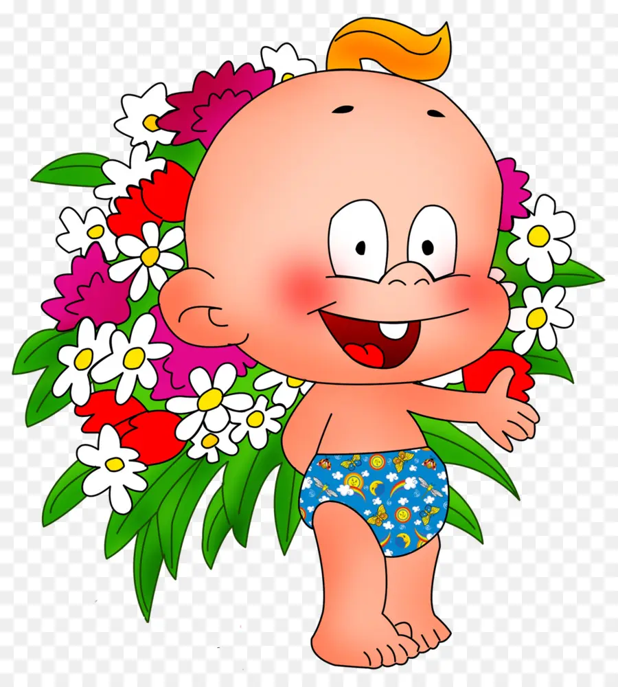 Bébé De Dessin Animé，Fleurs PNG