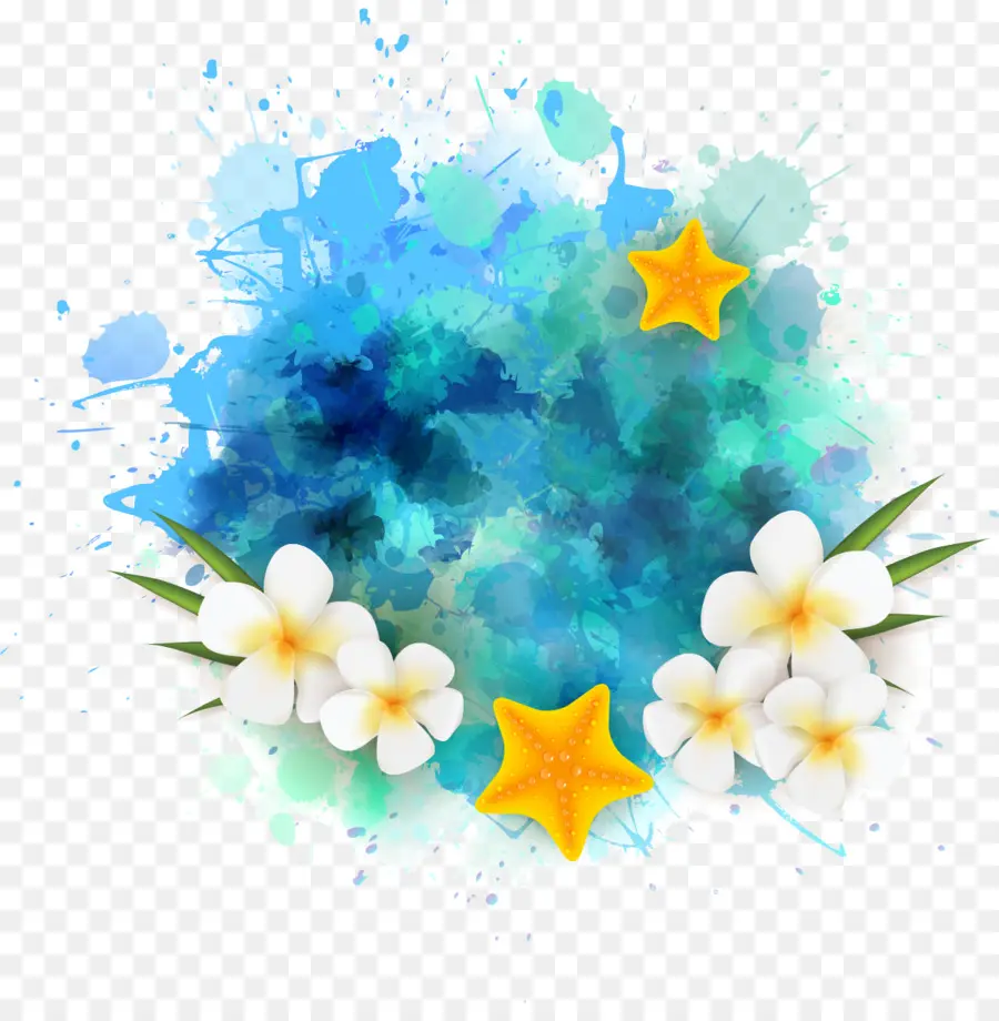 Étoile De Mer Et Fleurs，Aquarelle PNG