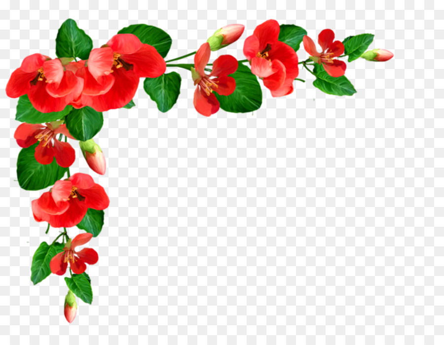 Fleurs Rouges，Feuilles Vertes PNG