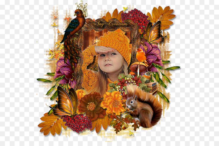 Fille En Automne，Fleurs PNG